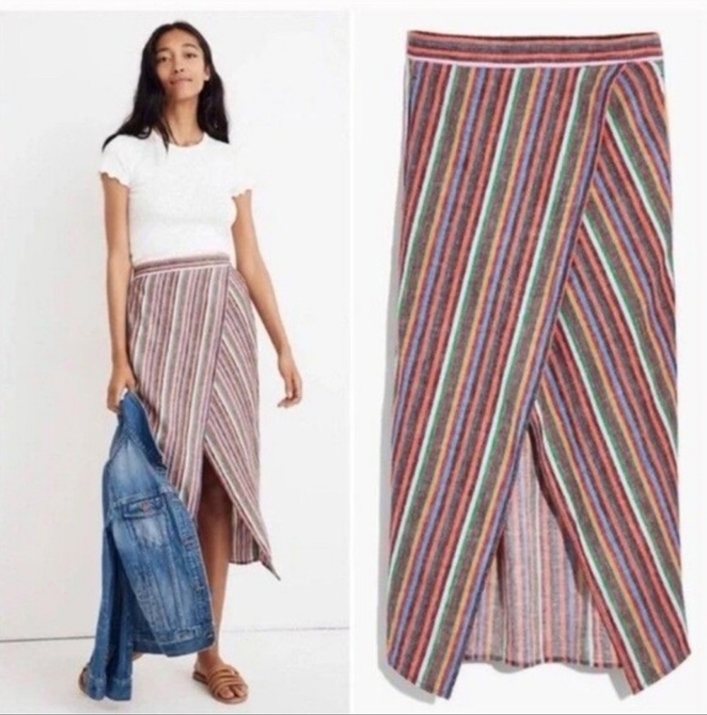 Madewell Colorful Striped Maxi Skirt With Front Opening